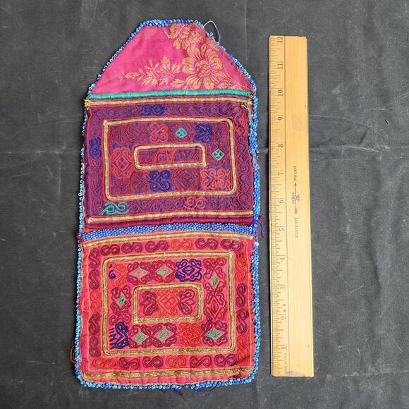 Kuchi Embroidered Pouch Wallet Central Asian Handmade Beaded Floral Accent - Picture 4 of 7